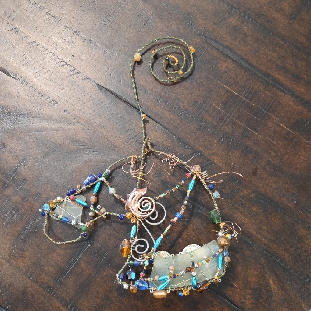 Handcrafted Horsehead Wire Wall Hanging Sculpture With Beads And Glass